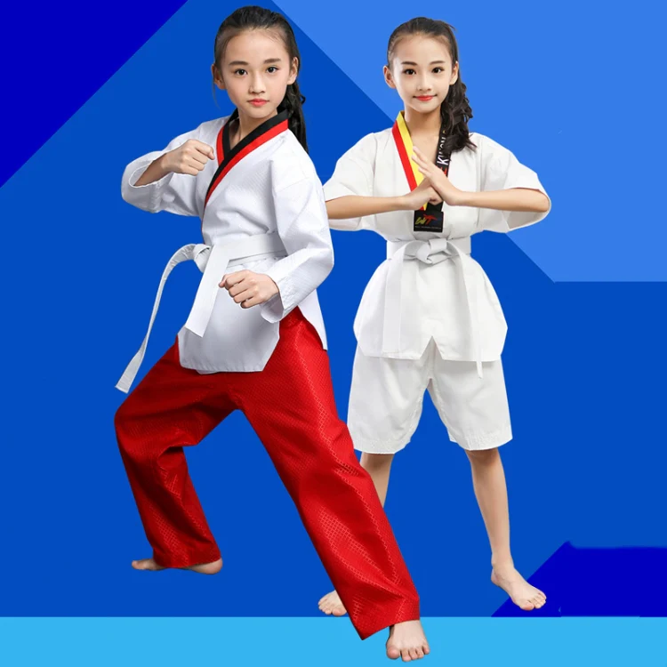 Taekwondo Clothing Child Adult Cotton Men And Women Taekwondo Training Uniforms, Size: 150(Pinoscience Red Pants) - Image 2