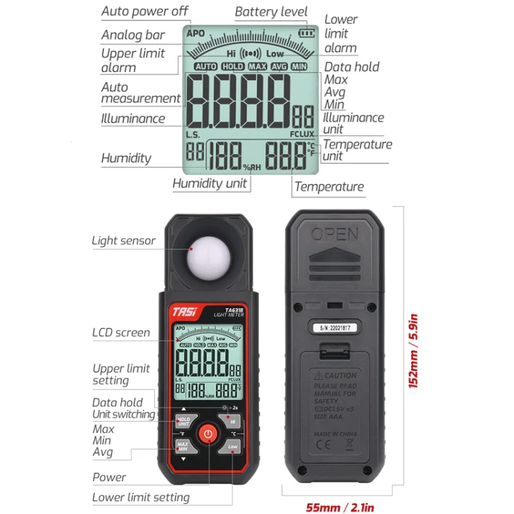 TASI TA631B 300,000 LUX Ambient Temperature Illuminating Meter Bright Test Instrument Brightness Light Meter - Image 3