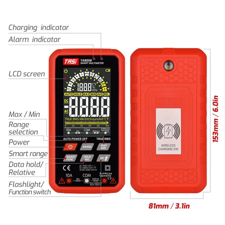 TASI TA805B Rechargeable Large Screen Digital Fully Automatic Smart Multimeter - Image 13