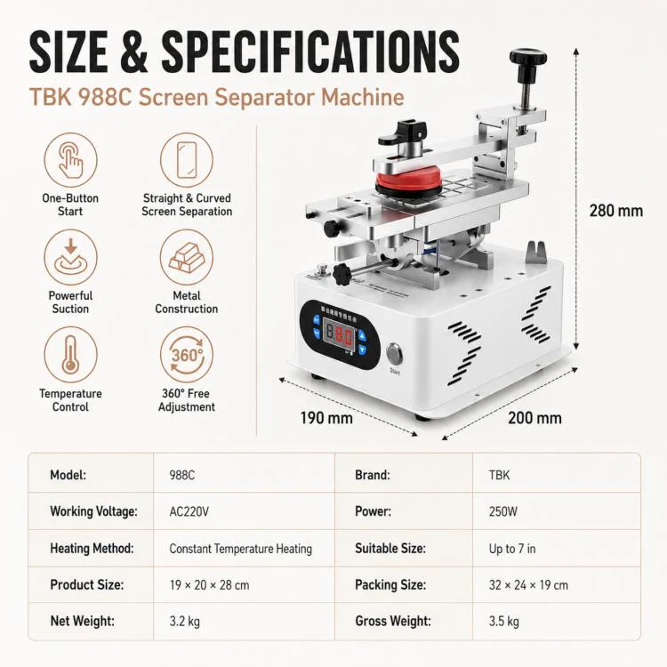 TBK 988C LCD Rotary Separator Middle Frame Remover - Image 10