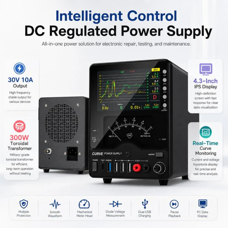 TBK TBK-218 30V / 10A Intelligent Control Curved DC Regulated Power Supply with Pointer Meter, Plug:EU Plug - Image 2