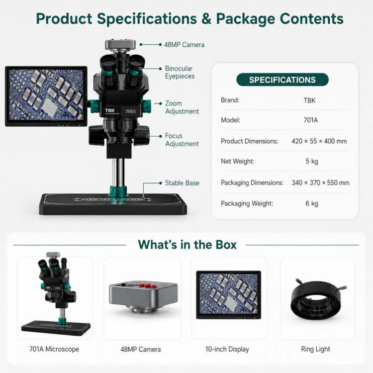 TBK TBK-701A 48MP 7X-60X Continuous Zoom Digital Microscope - Image 10