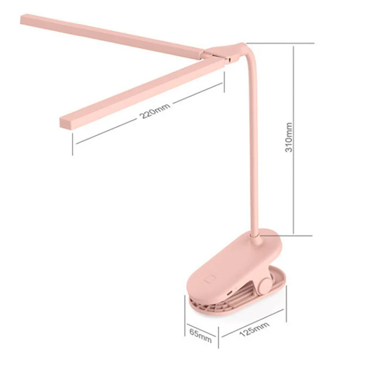 TD5 Double Lamp Head USB Desktop Clip Table Lamp,Style: Rechargeable Version (Pink) - Image 3