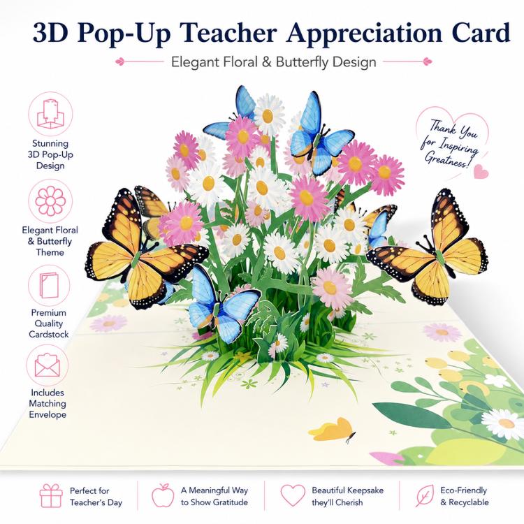 TeacherS Day 3D Paper-Cut Greeting Card(Flowers and Butterflies) - Image 2