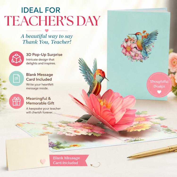 TeacherS Day 3D Paper-Cut Greeting Card(Hummingbird Flower) - Image 10