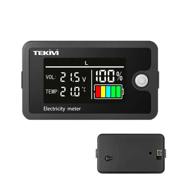 TEKM 8-100V Universal LCD Two-Wire Battery Voltage Meter with Digital Display, Model: Standard