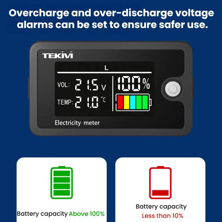 TEKM 8-100V Universal LCD Two-Wire Battery Voltage Meter with Digital Display, Model: Waterproof - Image 6