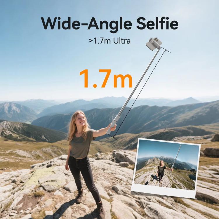 TELESIN 1.7m Auto-Opening Tripod Selfie Stick with Magnetic Remote, Ground-Triggered Phone Tripod Stand with Cold Shoe Mount(White) - Image 6