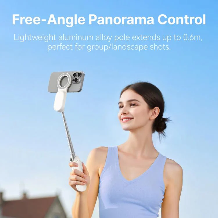 TELESIN Magnetic Phone Selfie Stick Zoom Control Tripod 13cm Pocket-Sized Foldable Lightweight Aluminum Travel Phone Holder(White) - Image 6