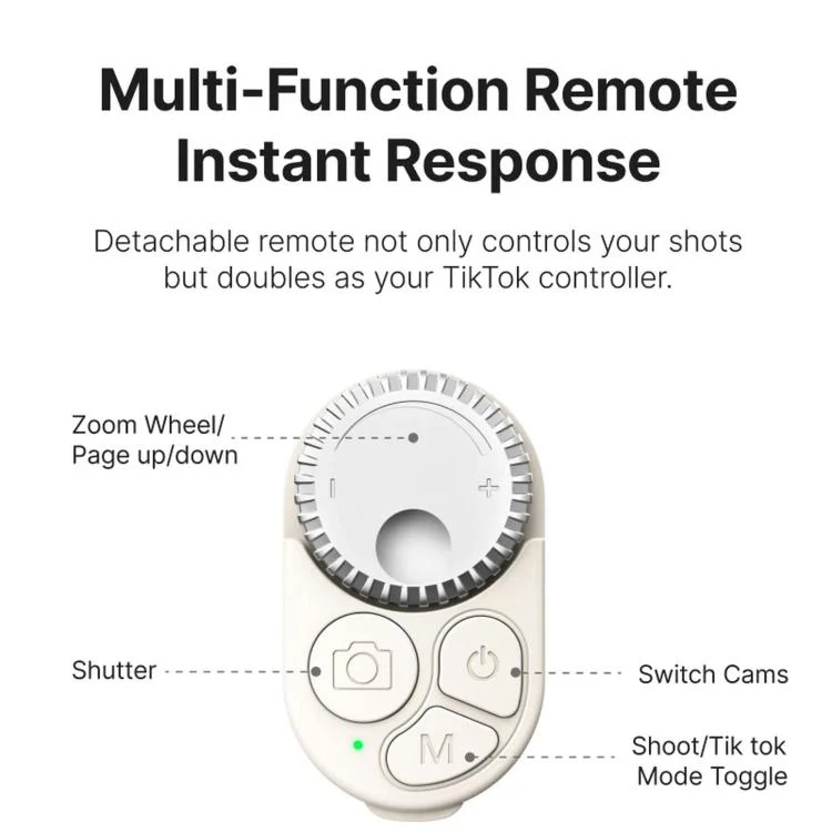 TELESIN Magnetic Phone Selfie Stick Zoom Control Tripod 13cm Pocket-Sized Foldable Lightweight Aluminum Travel Phone Holder(White) - Image 8