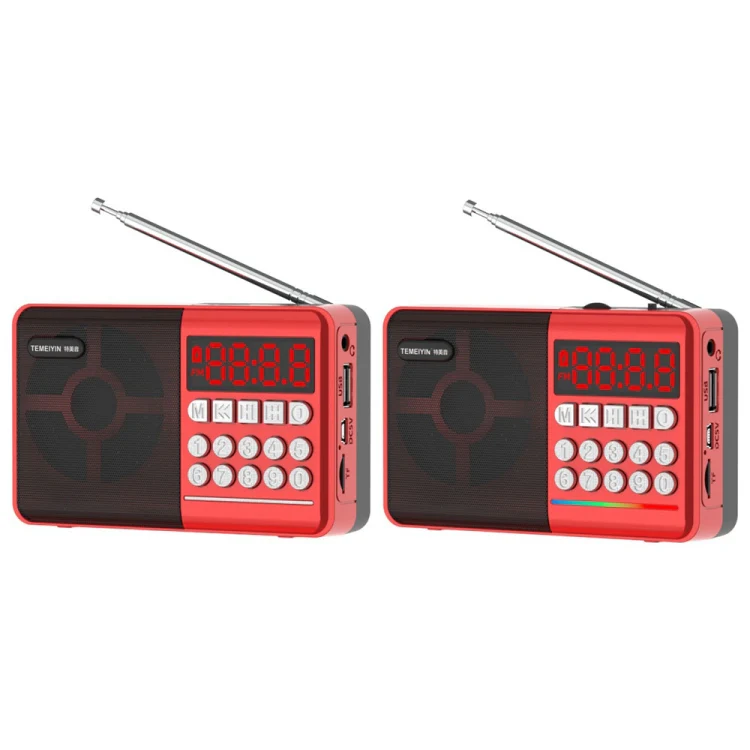 TEMEIYIN LED Digital Display Card Bluetooth Radio Speaker Morning Exercise Portable Player, Color: Red - Image 2