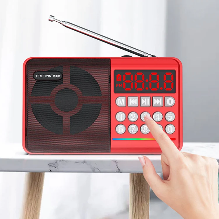 TEMEIYIN LED Digital Display Card Bluetooth Radio Speaker Morning Exercise Portable Player, Color: Red - Image 6