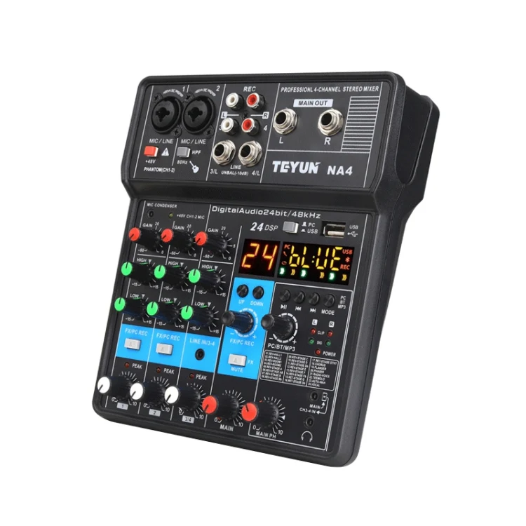 TEYUN NA4 4-channel Small Mixing Console Mobile Phone Sound Card Live Broadcast Computer Recording Console Processor, US Plug(Black) - Image 2