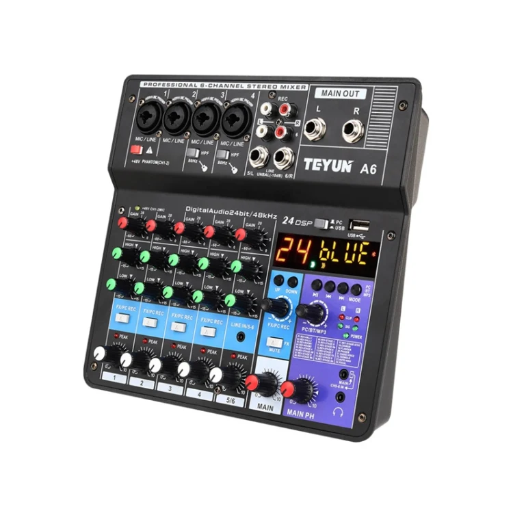 TEYUN NA6 6-channel Small Mixing Console Mobile Phone Sound Card Live Broadcast Computer Recording Console Processor, EU Plug(Black) - Image 2