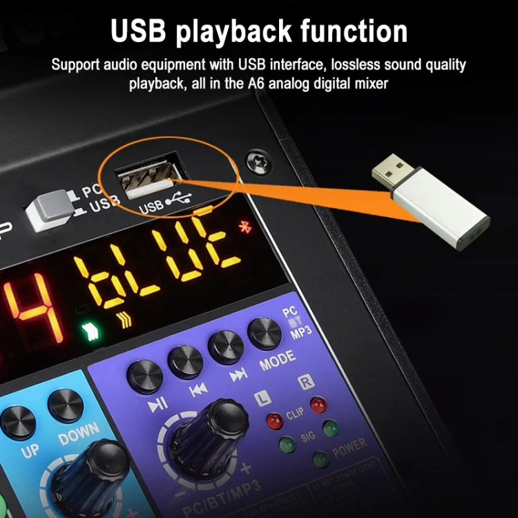 TEYUN NA6 6-channel Small Mixing Console Mobile Phone Sound Card Live Broadcast Computer Recording Console Processor, EU Plug(Black) - Image 6