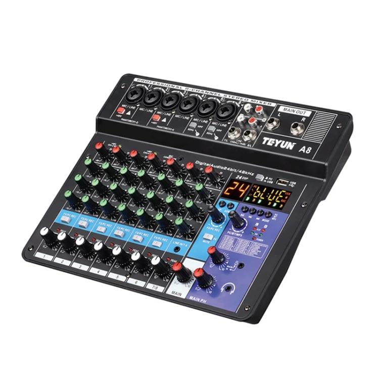 TEYUN NA8 8-channel Small Mixing Console Mobile Phone Sound Card Live Broadcast Computer Recording Console Processor, EU Plug(Black) - Image 2