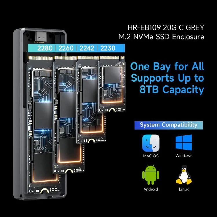 THERMALRIGHT HR-EB109 20Gbps M.2 NVMe SSD Enclosure with Type-C to Type-C Cable(Grey) - Image 9