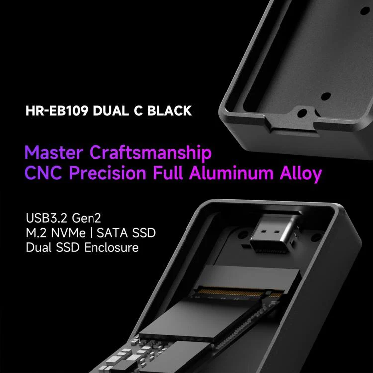 THERMALRIGHT HR-EB109 M.2 NVMe / SATA Dual Protocol SSD Enclosure with USB to Type-C Cable & Type-C to Type-C Cable(Black) - Image 5