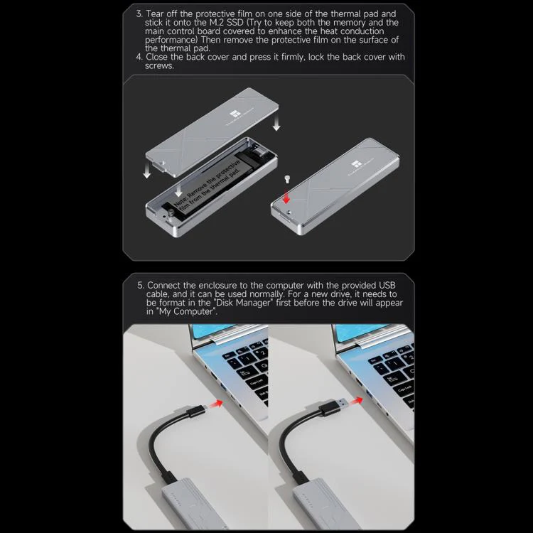 THERMALRIGHT HR-EB109 M.2 NVMe SSD Enclosure with Type-C to Type-C Cable(Grey) - Image 14