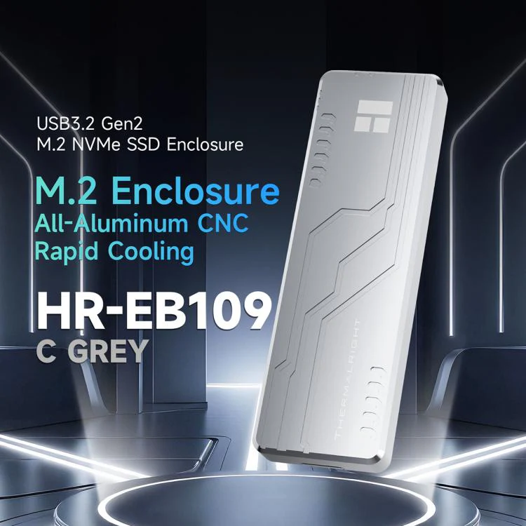 THERMALRIGHT HR-EB109 M.2 NVMe SSD Enclosure with Type-C to Type-C Cable(Grey) - Image 2