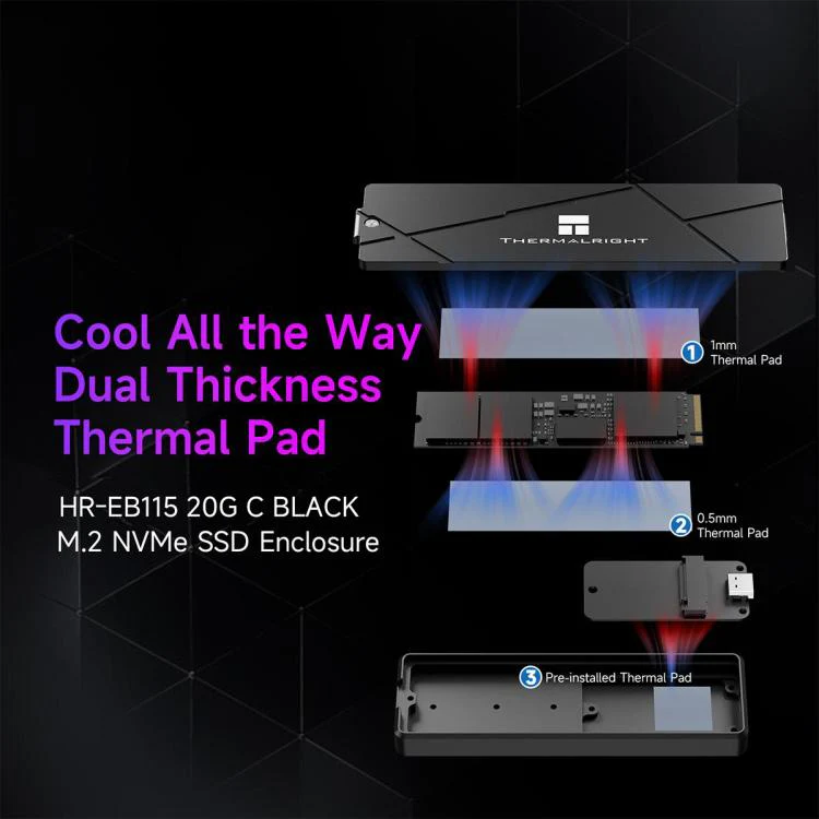 THERMALRIGHT HR-EB115 20Gbps M.2 NVMe SSD Enclosure with Type-C to Type-C Cable(Black) - Image 4