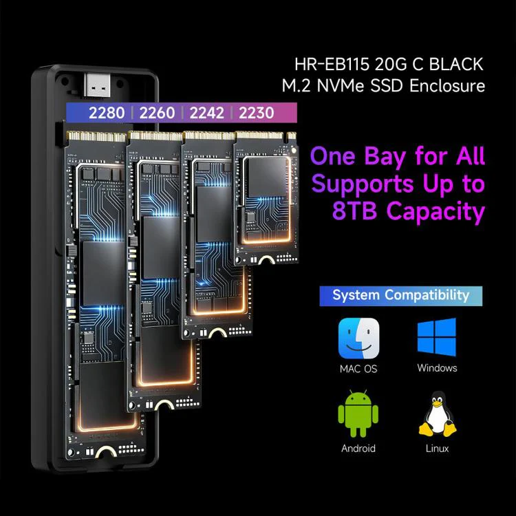 THERMALRIGHT HR-EB115 20Gbps M.2 NVMe SSD Enclosure with Type-C to Type-C Cable(Black) - Image 9