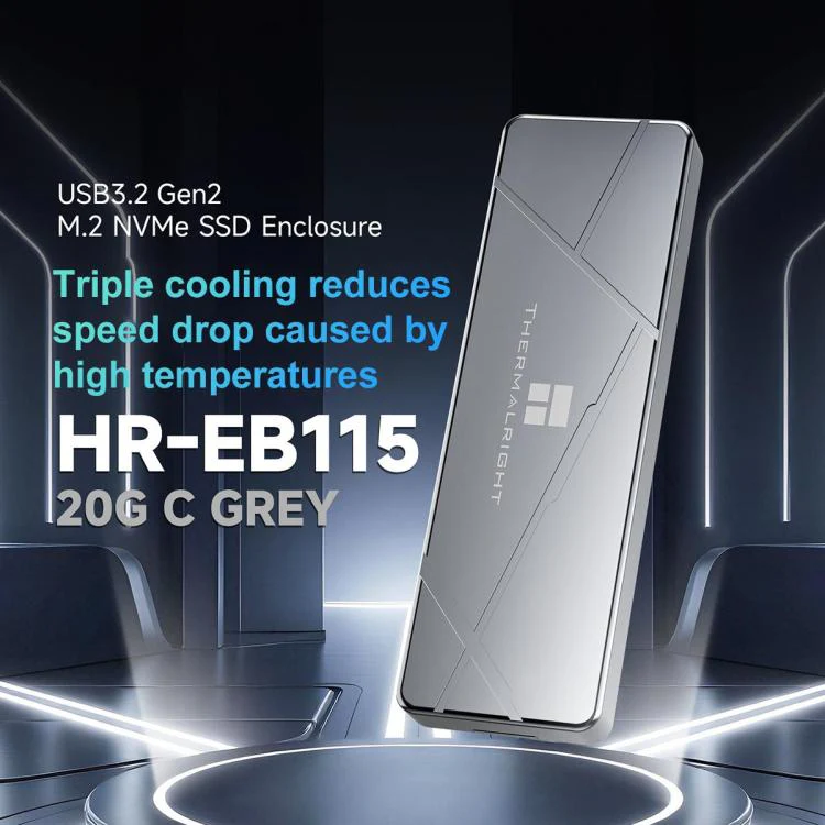THERMALRIGHT HR-EB115 20Gbps M.2 NVMe SSD Enclosure with Type-C to Type-C Cable(Grey) - Image 2