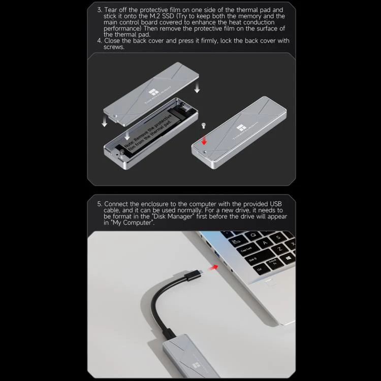 THERMALRIGHT HR-EB115 M.2 NVMe SSD Enclosure with Type-C to Type-C Cable(Grey) - Image 14