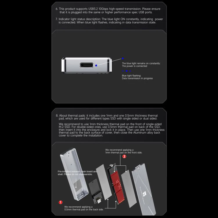 THERMALRIGHT HR-EB115 M.2 NVMe SSD Enclosure with Type-C to Type-C Cable(Grey) - Image 15