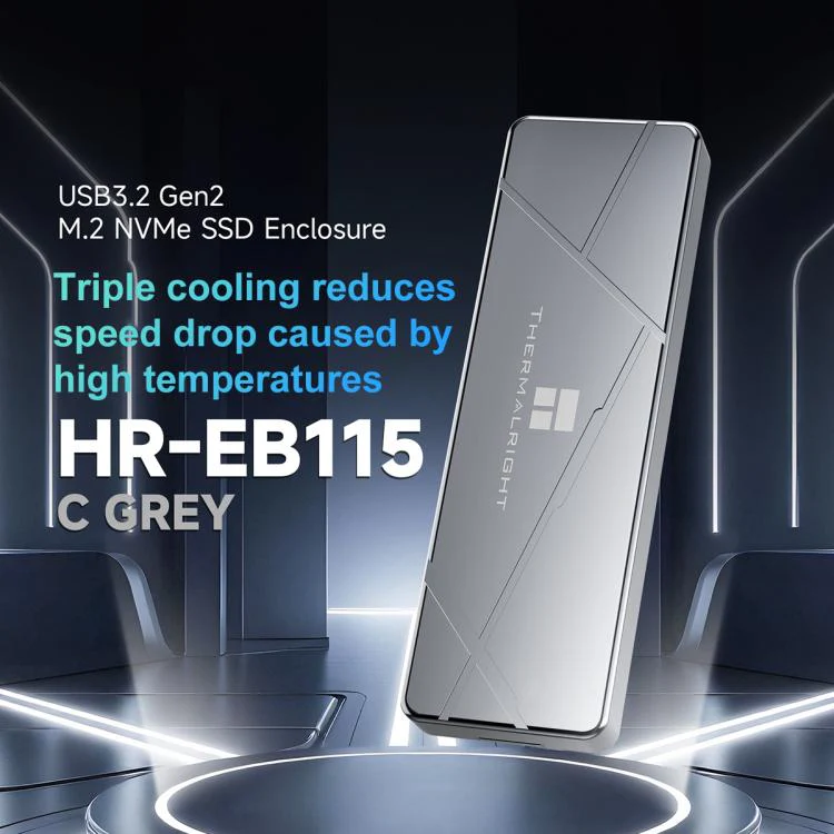 THERMALRIGHT HR-EB115 M.2 NVMe SSD Enclosure with Type-C to Type-C Cable(Grey) - Image 2