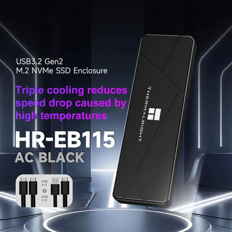 THERMALRIGHT HR-EB115 M.2 NVMe SSD Enclosure with USB to Type-C Cable & Type-C to Type-C Cable(Black) - Image 2
