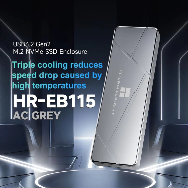 THERMALRIGHT HR-EB115 M.2 NVMe SSD Enclosure with USB to Type-C Cable & Type-C to Type-C Cable(Grey) - Image 2