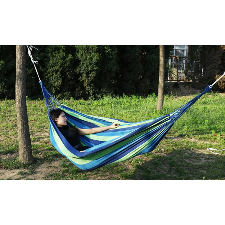 Thick Canvas Hammock Field Rollover Prevention Outdoor Hammock Swing 260x100 No Stick (Blue Stripes) - Image 2