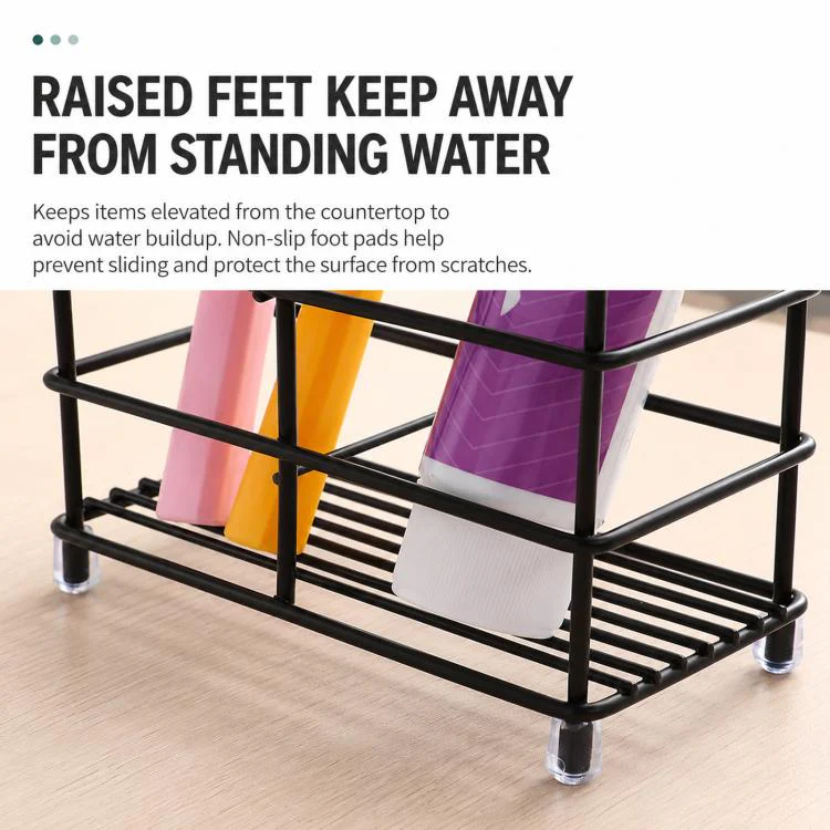 Toothbrush Razor Storage Rack Wrought Iron Oral Care Skincare Accessories Square Holder(Black) - Image 6