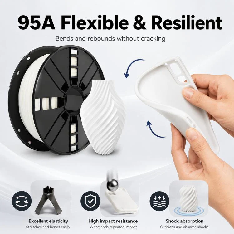 TPU 95A Flexible 3D Printer Filament 1.75mm 1kg Spool High Elasticity 3D Printing Material(Blue) - Image 3