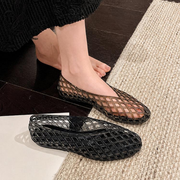 Transparent Jelly Crystal Toe-Cap Flat Hollow Sandals Breathable comfortable Shoes, Size: 37(Black) - Image 4