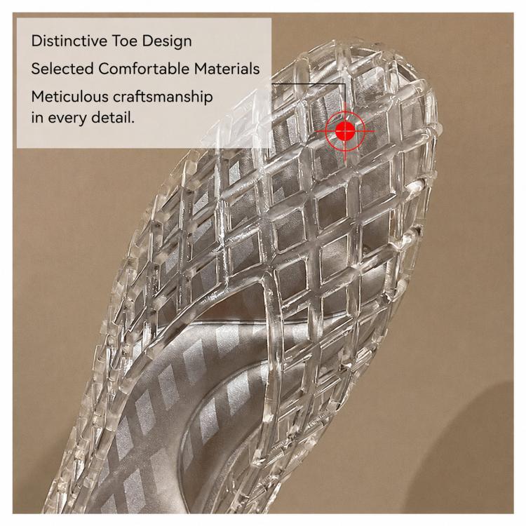 Transparent Jelly Crystal Toe-Cap Flat Hollow Sandals Breathable comfortable Shoes, Size: 37(Champagne) - Image 6
