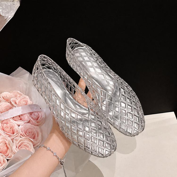 Transparent Jelly Crystal Toe-Cap Flat Hollow Sandals Breathable comfortable Shoes, Size: 38(White)