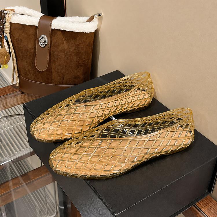 Transparent Jelly Crystal Toe-Cap Flat Hollow Sandals Breathable comfortable Shoes, Size: 40(Champagne)