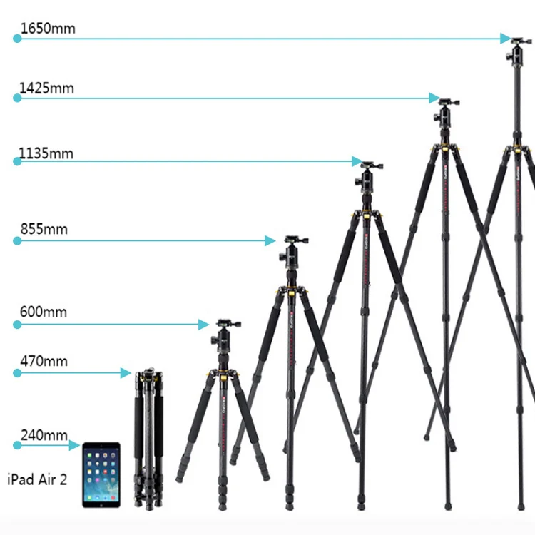 TRIOPO 853 Adjustable Portable Carbon Fiber Tripod with D2-A Ball Head for SLR Camera - Image 3