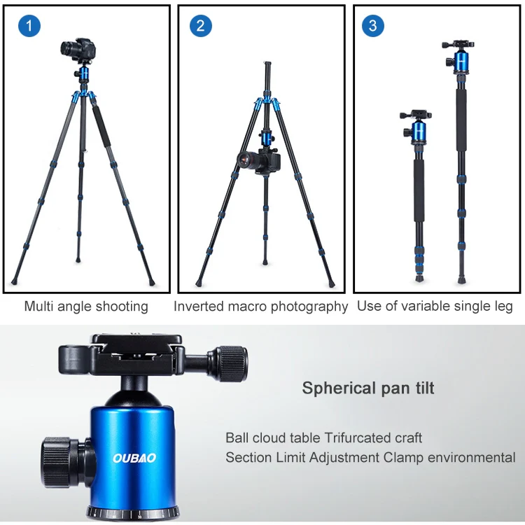 TRIOPO Oubao A-688 Adjustable Portable Aluminum Alloy Tripod with Ball Head for SLR Camera - Image 9