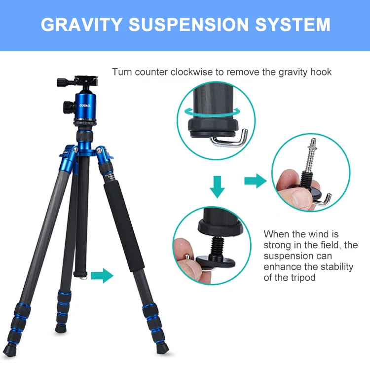TRIOPO Oubao C-608S Adjustable Portable Carbon Fiber Tripod with Ball Head for SLR Camera - Image 12