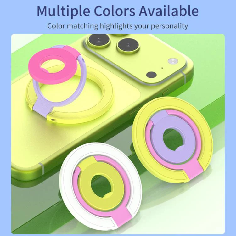 Triple Color Design 360 Degree Rotation Ring Buckle Magnetic Phone Holder(White Pink Yellow) - Image 4