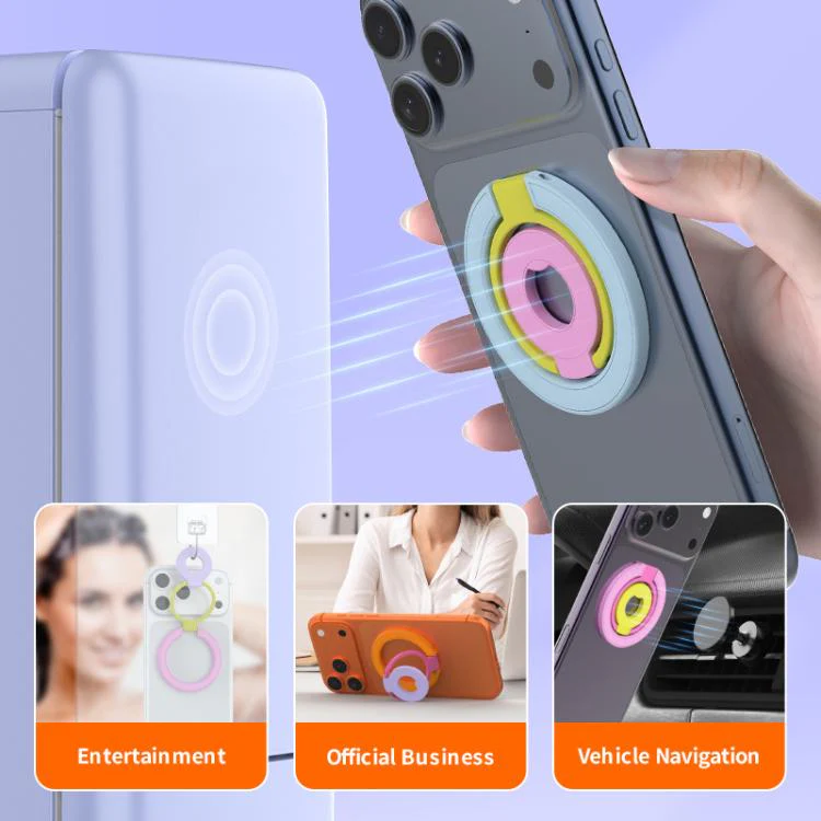 Triple Color Design 360 Degree Rotation Ring Buckle Magnetic Phone Holder(White Pink Yellow) - Image 7