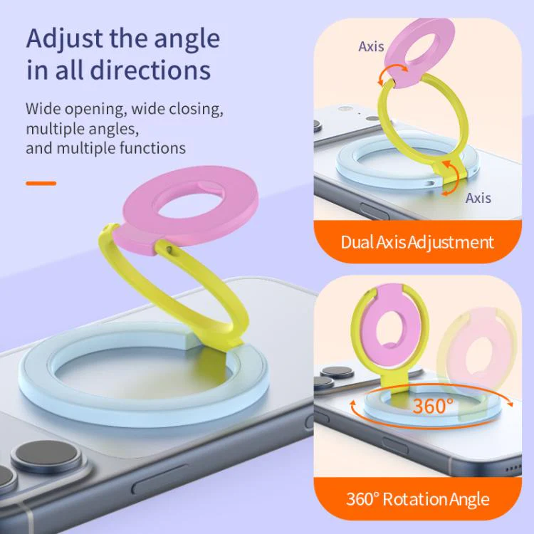 Triple Color Design 360 Degree Rotation Ring Buckle Magnetic Phone Holder(White Pink Yellow) - Image 8
