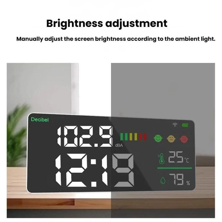 Tuya Smart 5-in-1 Wall-Mounted Noise Decibel Meter With Temperature, Humidity and Time Display, Spec: BASIC-C - Image 5