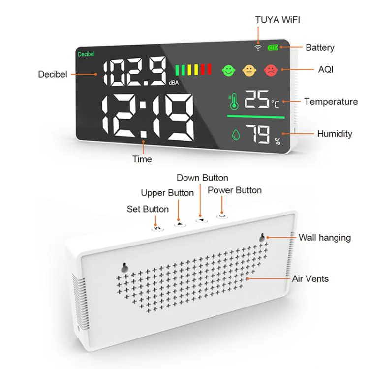 Tuya Smart 5-in-1 Wall-Mounted Noise Decibel Meter With Temperature, Humidity and Time Display, Spec: BASIC-F - Image 6