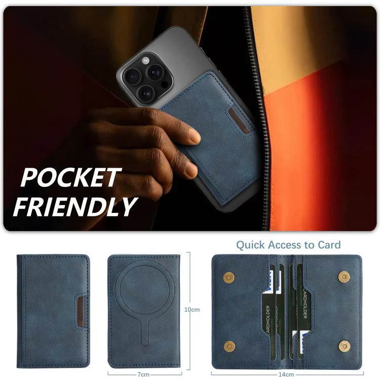 Two-Fold Magnetic Vegan Leather Card Bag(Blue) - Image 4