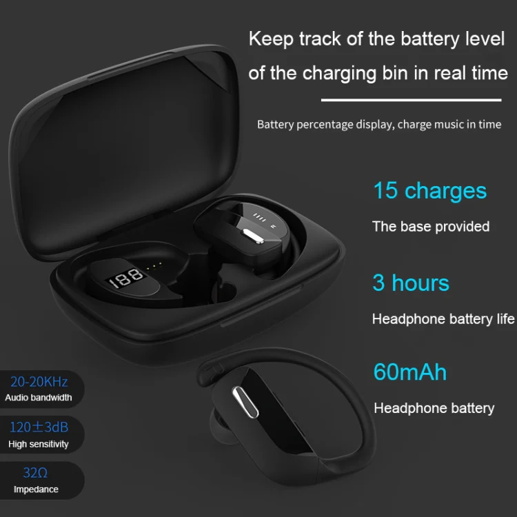 TWS Ear-mounted Noise Reduction LED Dual-battery Display Bluetooth Earphones(T16 Blue) - Image 7