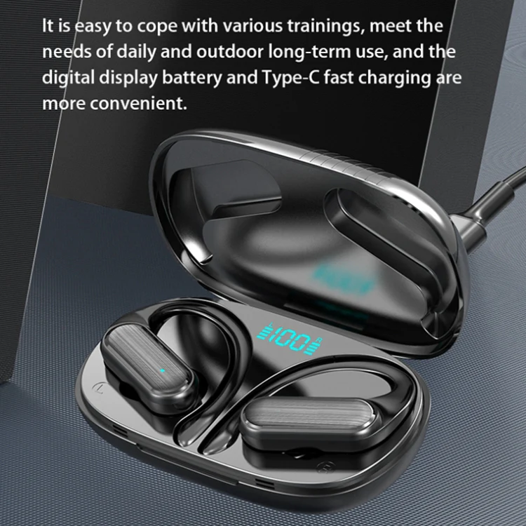 TWS Ear-mounted Sports Waterproof LED Digital Display Wireless Bluetooth Earphones(Black) - Image 8